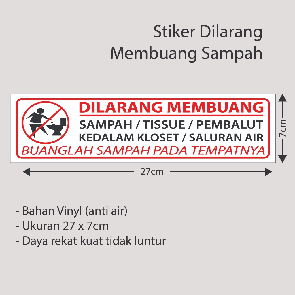 

Stiker Sign Dilarang Buang Sampah ke Kloset Sticker Kloset Dilarang Buang Tisu Pembalut Kedalam Kloset vinyl