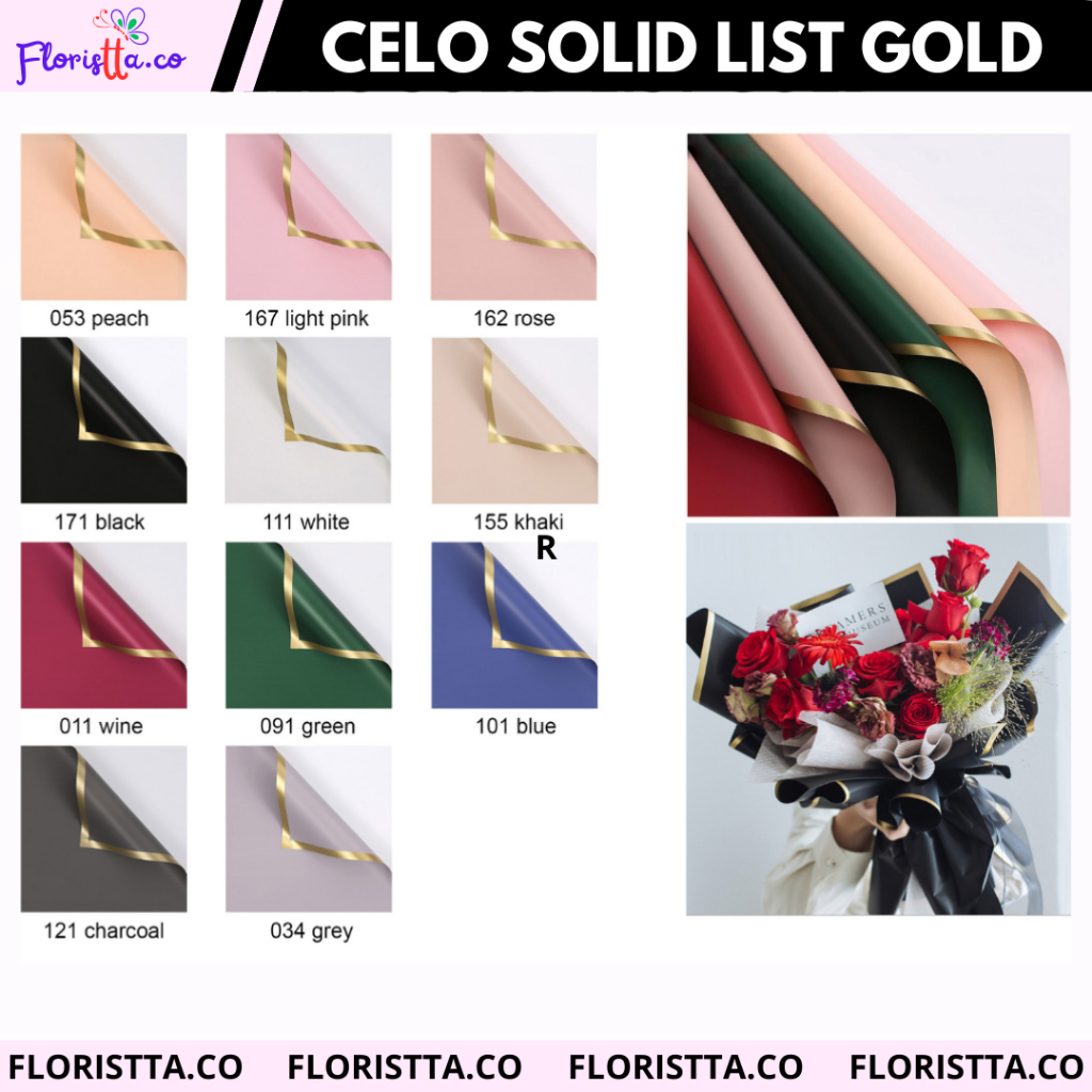 

(lembaran)Kertas Buket Cellophane Solid - Gold Frame