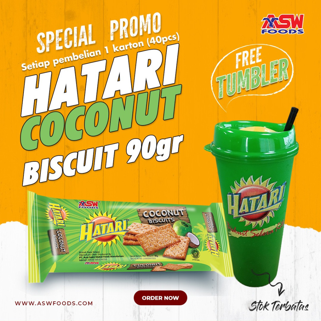 HATARI COCONUT BISKUIT ISI 40 PCS KARTON FREE TUMBLR
