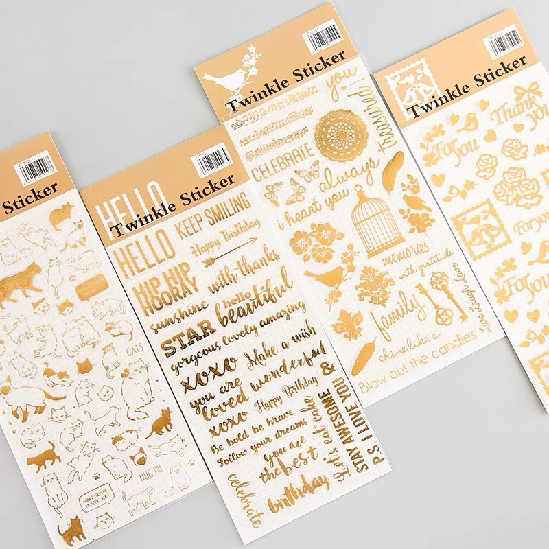 

(5AD) sticker transparan gold foil kiss cut tulisan word deco dekor journaling