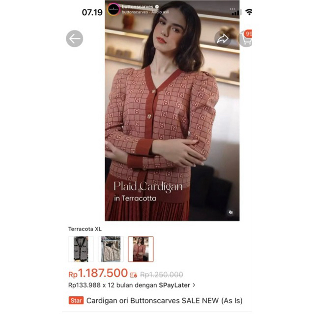 plaid  cardigan buttonscarves as is new terracota xl