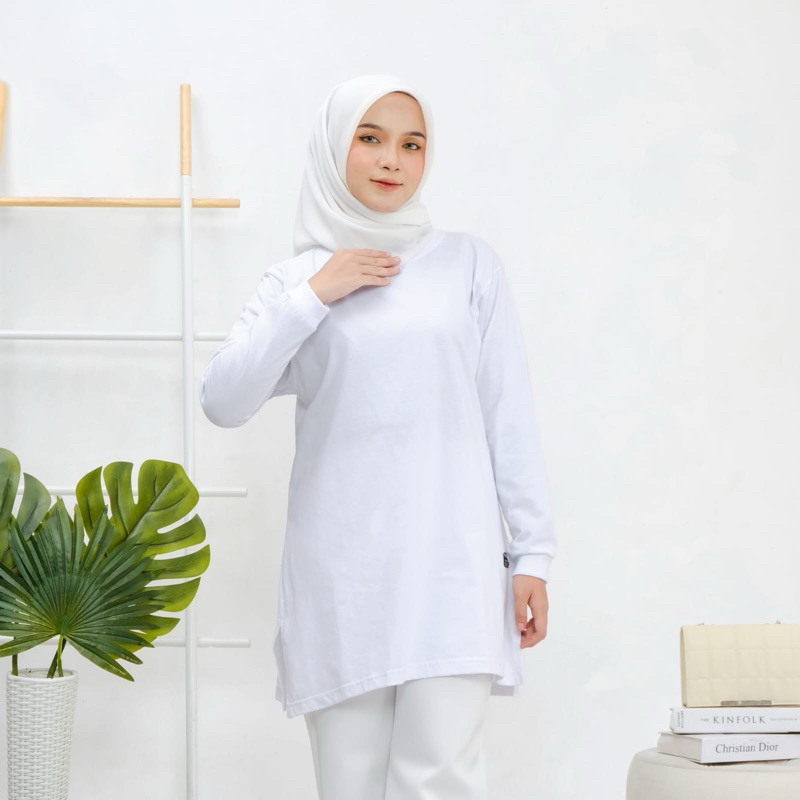 Baju tunik lengan panjang viral model baru polos berkualitas tinggi warna putih
