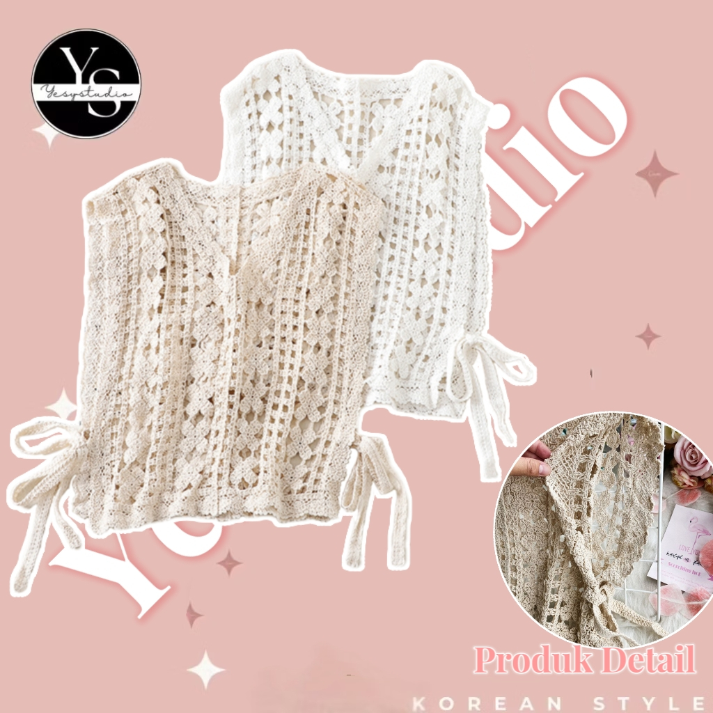 Vest Rajut Renda Wanita Atasan Calvina crochet import