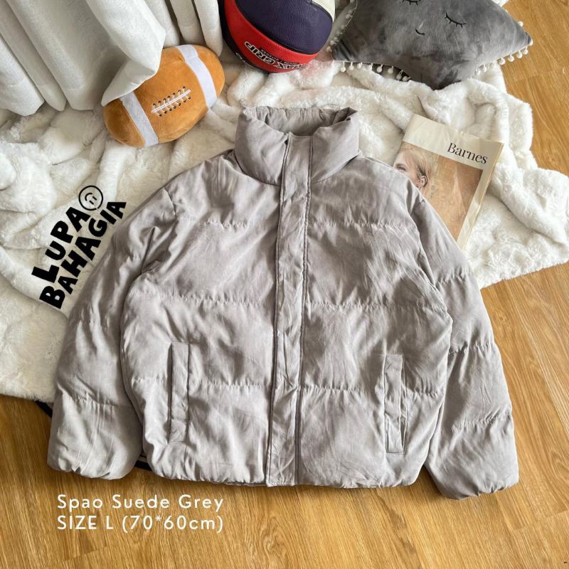 SPAO KOREA Suede Grey Gelembung Puffer Jaket size L • 100% Original