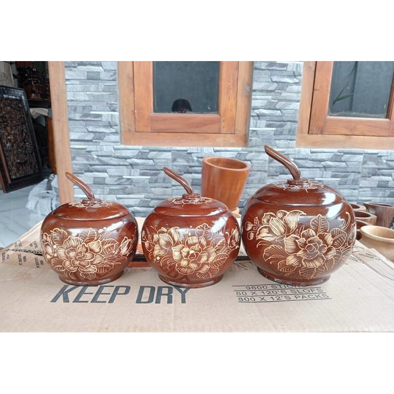 Toples kayu jati 1set isi 3pcs/toples permen kayu jati/toples estetik