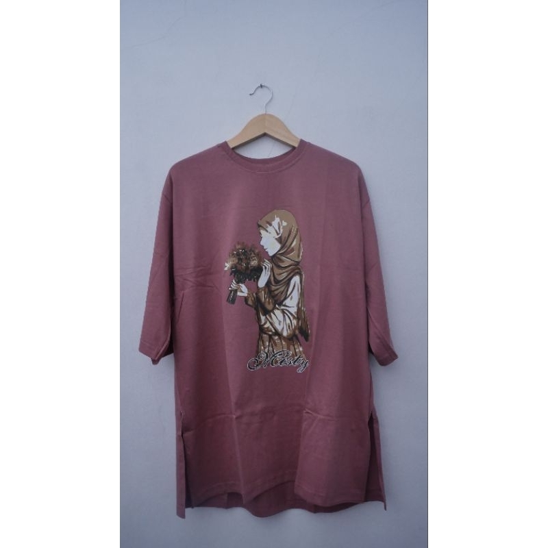 Kaos Oversize Wanita bergambar | Dusty Rose Bahan Premium