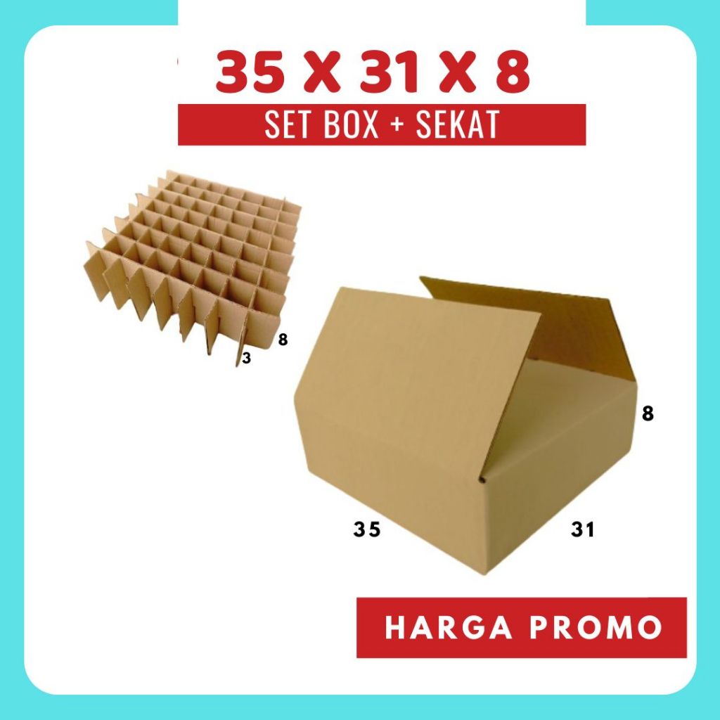 

Set Box 35x31x8 + Sekat 72 @3x3x8 Box Dus Packing Kotak Kemasan Kardus Karton
