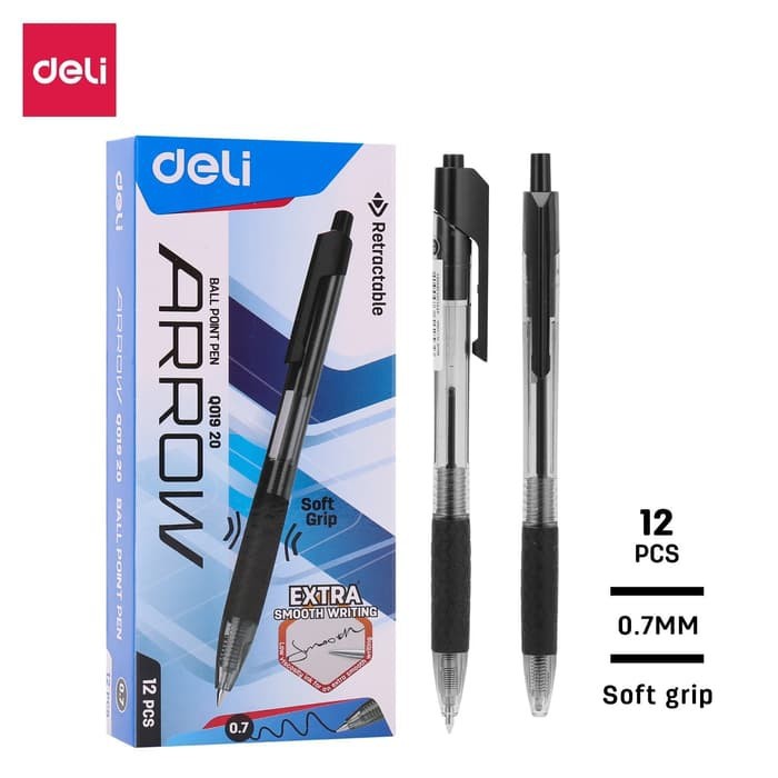 

Deli EQ01920 Retractable Smooth Ballpoint Pen 0.7mm Black / Pulpen