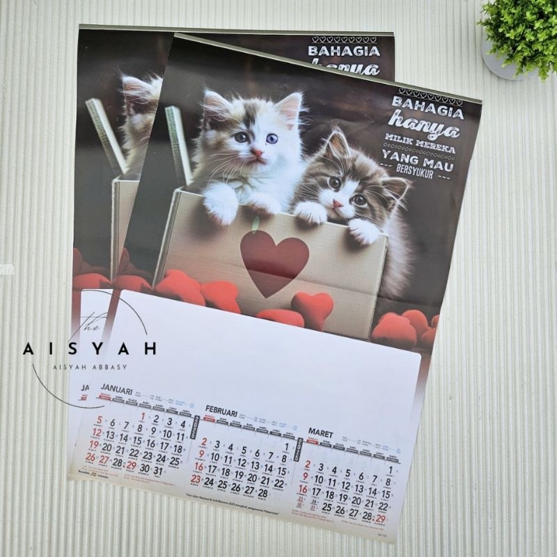 

kalender tahun 2025 gambar kucing AO 118 4 lembar x 3 bulanan ukuran 38x54cm(terima castume cetak merek)