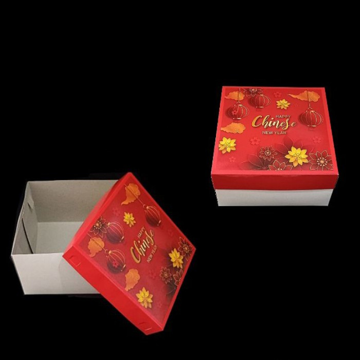 

1 Pack Isi 3 Pcs Box Duplex Kotak Hampers Kue Lapis Imlek Motif Lampion Ukuran 25x25x18cm