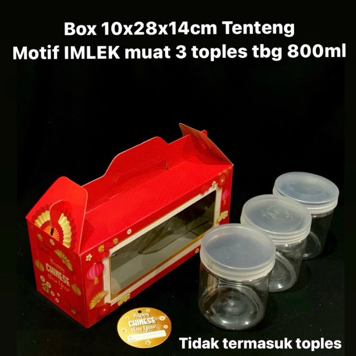 

Dus Tenteng Cookies Imlek Box Hampers Kuker Muat 3 Toples Tabung 800 Ml Ukuran 10x28x14 Cm