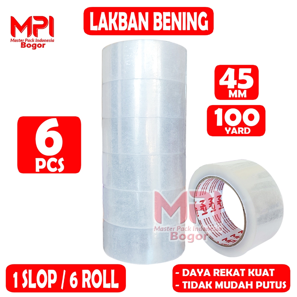 

1 Slop / 6 Pcs - Lakban Bening 45 mm x 100 yard - Lakban Packing Super Clear - Master Pack Indonesia