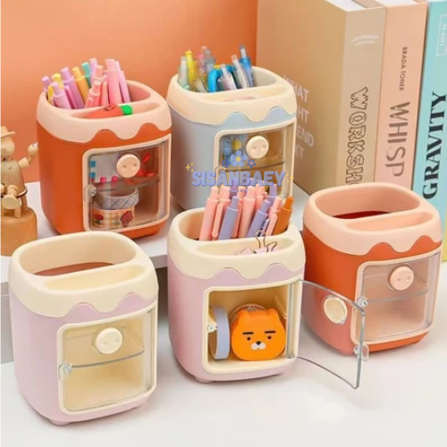

Kotak Pensil Tempat Wadah Alat Tulis Make Up Kosmetik Kotak Plastik Rak Mini 2 Tingkat Organizer Stationery Case Box Multifungsi