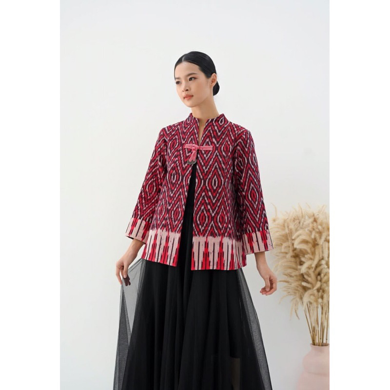 blazer cardigan wanita batik tenun sintang merah original