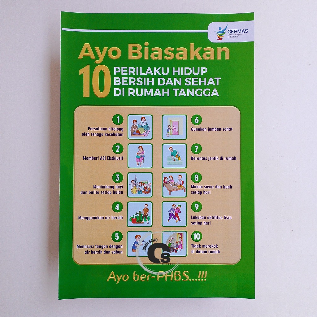 Poster Biasakan 10 PHBS Di Rumah Tangga - Ayo Ber- PHBS - Poster Kesehatan