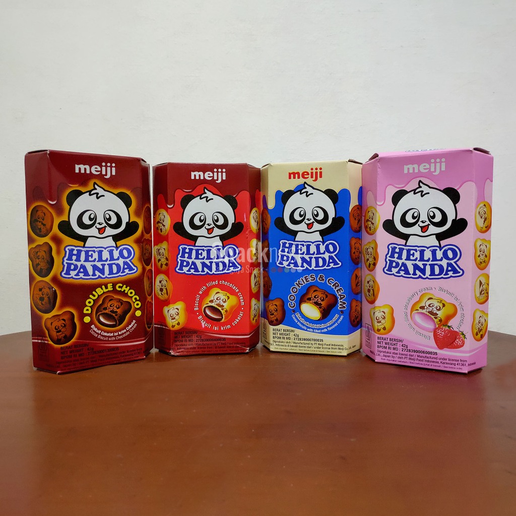 

MEIJI HELLO PANDA BISCUIT CHOCOLATE CREAM / DOUBLE CHOCO / COOKIES & CREAM / STRAWBERRY CREAM 42g