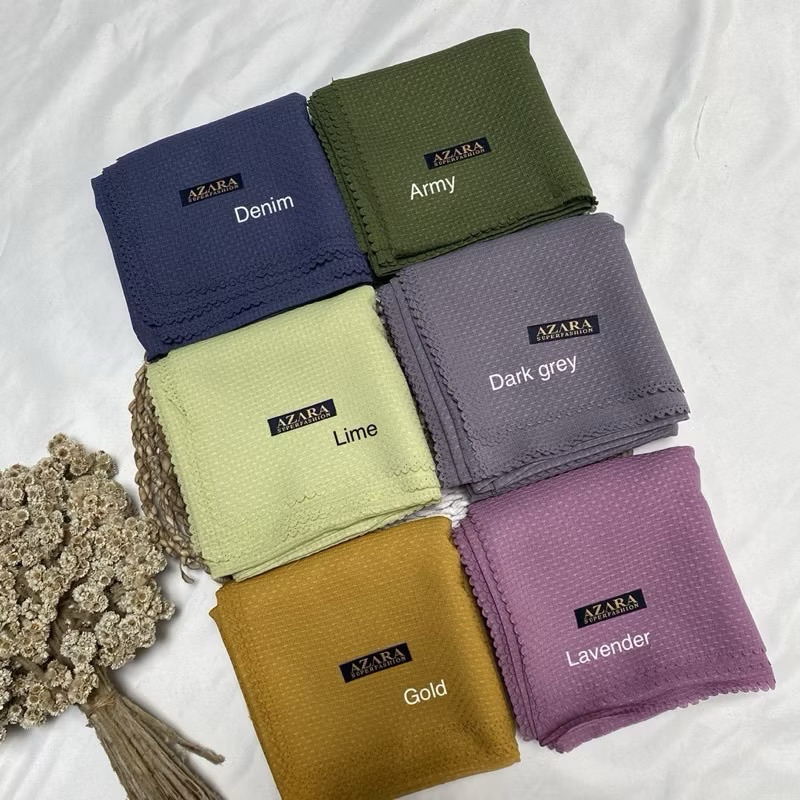 10 pcs Hijab Segi Empat Nur Check Waffle Lasercut by Azara / Jilbab Segiempat Polos Waffel Premium O