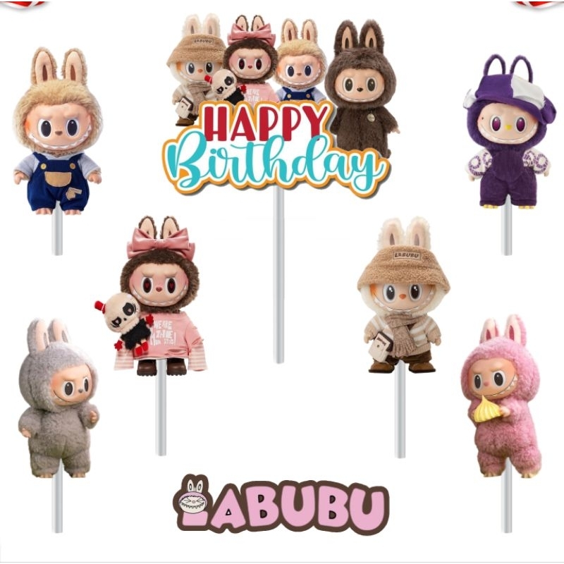 Labubu,topper kue Labubu, topper cake,happy birthday labubu, topper karakter Labubu