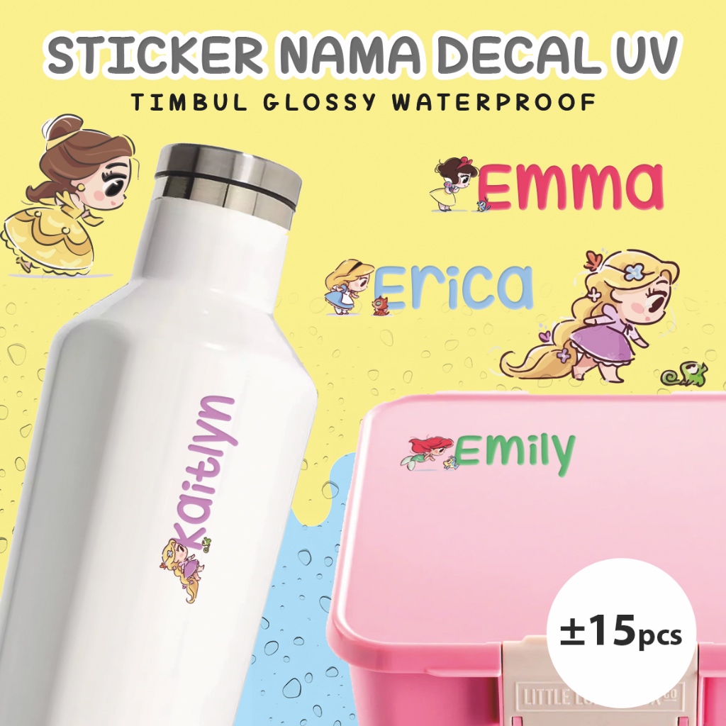 

Sticker Nama Decal Princess Waterproof Anti Air Timbul Glossy Label Nama