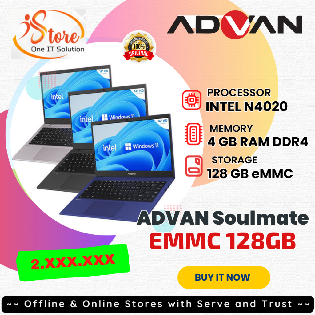 SALE ADVAN SOULMATE SG14S01A /Celeron N4020/4GB/128GB eMMC/14″ HD/Win 11 Home/BLACK GREY BLUE