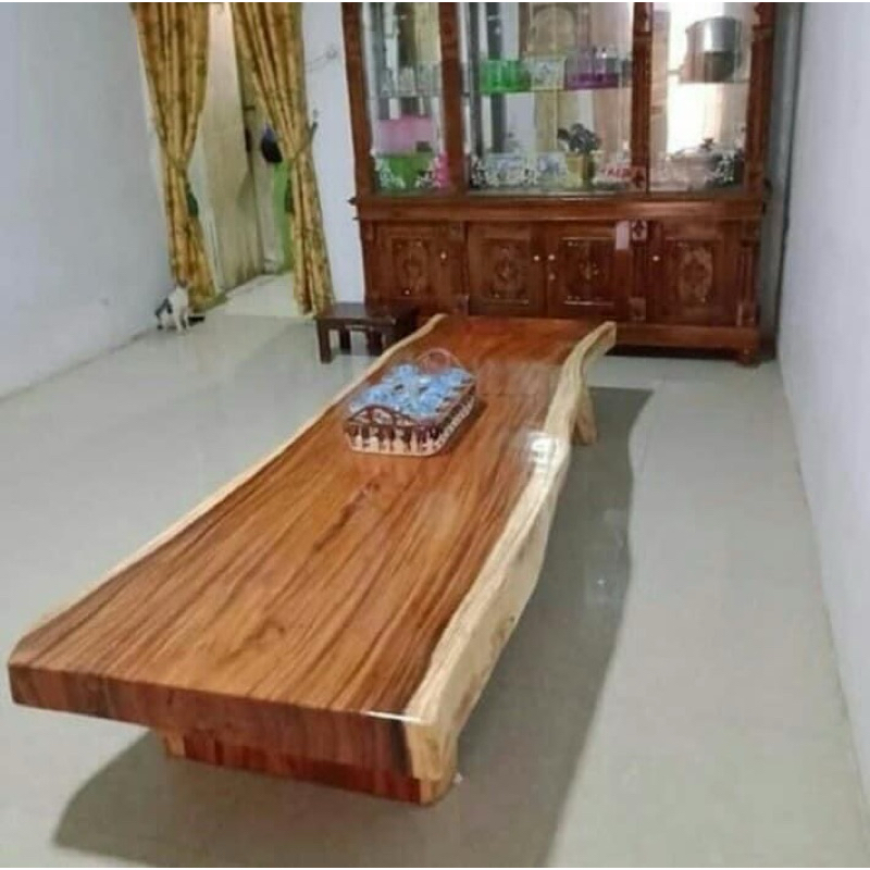 Meja Lesehan Ruang Tamu Kayu Blok Utuh