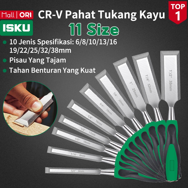 ISKU Pahat Kayu Alat Ukir Kayu Wood Chisel Tools Wood Working 1/4inch 3/8inch 1/2inch 5/8inch 3/4inc