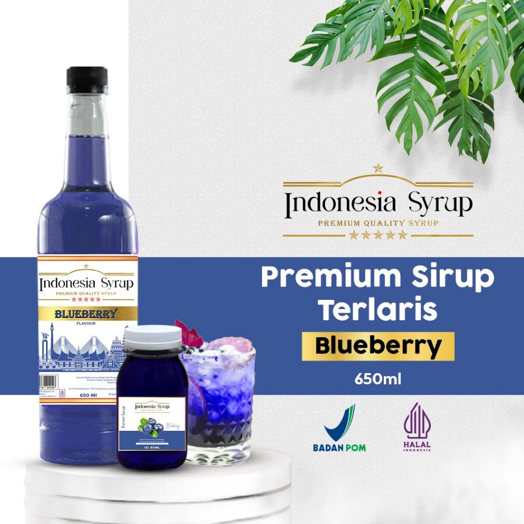 

Sirup Premium Rasa Blueberry / Blueberi Minuman Sirop Flavoured Syrup Halal BPOM 650 ml Indonesia Syrup Omura Powder