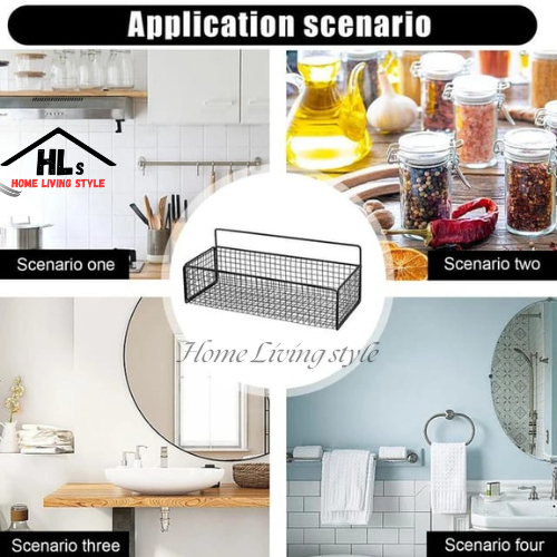 HLS Rak Keranjang Jaring Kamar Mandi Tempel Dinding Rak Kamar Mandi Gantung Bahan Besi