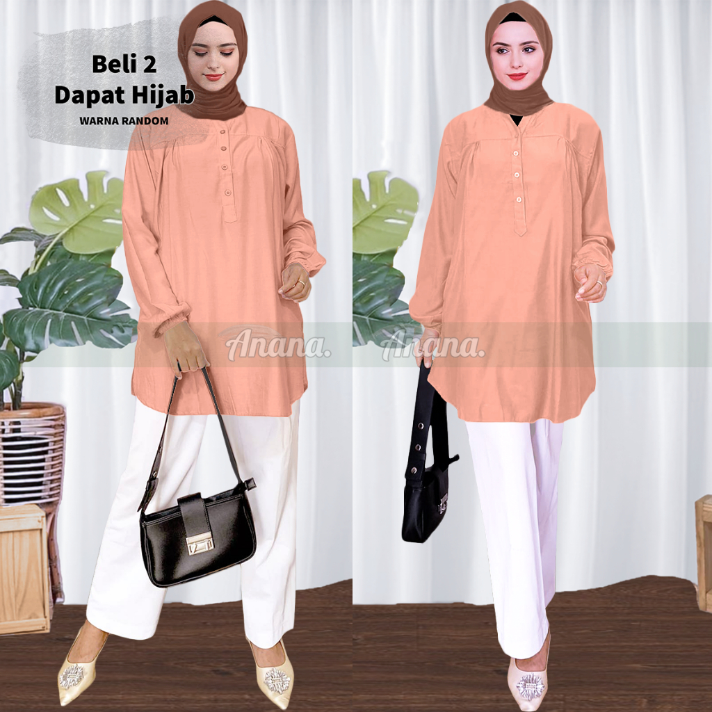Baju Atasan Blouse Wanita Busana Muslim Lengan Panjang Warna Salem