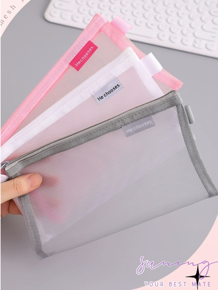

Kotak Pensil Transparant Portabel Tempat Pensil Jaring Resleting Stationery A4 A6 Tas Kosmetik Tas Penyimpanan