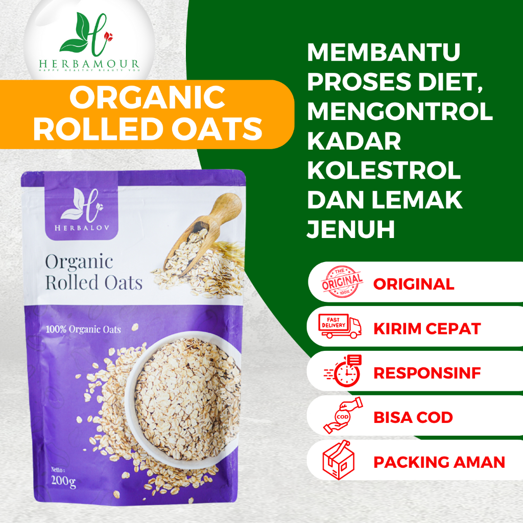 

ORGANIC ROLLED OAT 200 gram KUALITAS PREMIUM HERBAMOUR HERBALOV