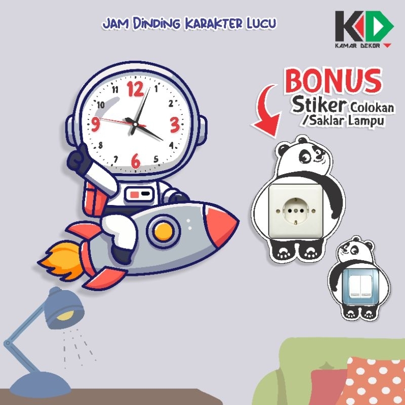 Jam Dinding Gambar Astronot untuk Kado Anak Cewe dan Cowo