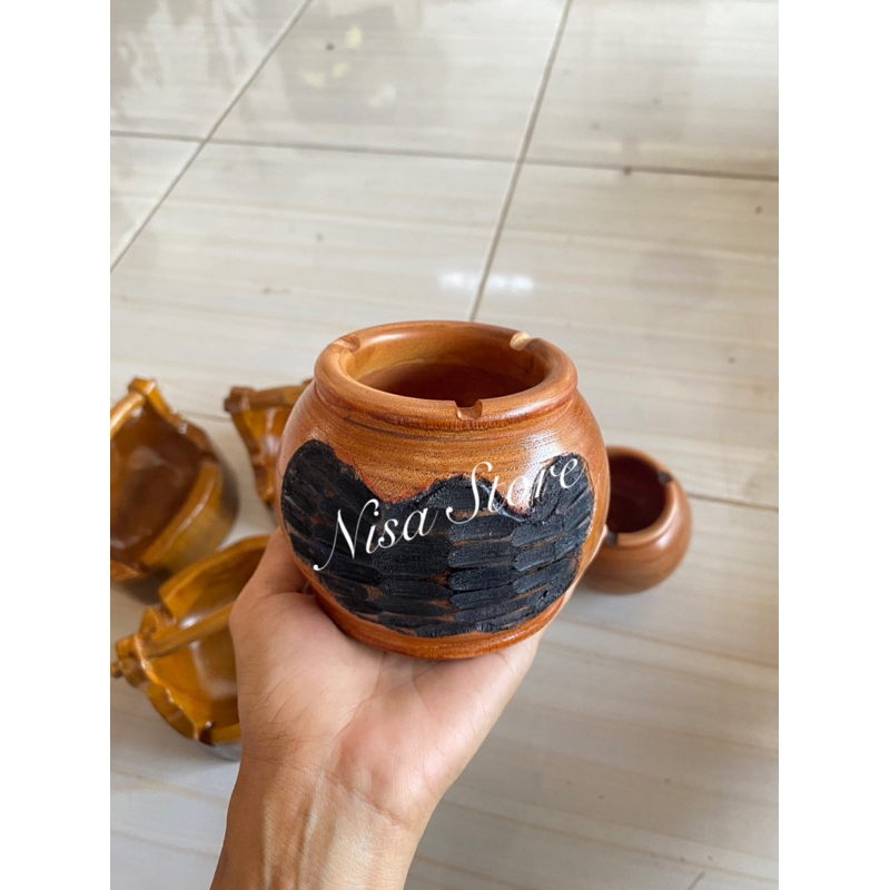 Hiasan meja/Asbak gentong kayu jati warna plitur natural