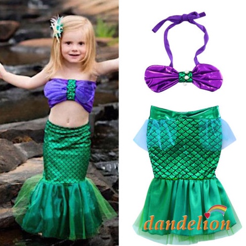 KODE P46Y Baju Renang Putri Duyung Bayi Perempuan Atasan Bikini Halter Mutiara Kerang  Pakaian Renan