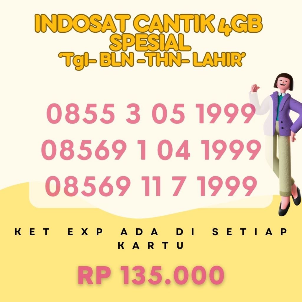 Nomor Cantik Indosat Bonus 4GB Spesial Edisi Tanggal-Bulan-Tahun Lahir Harga 135ribu