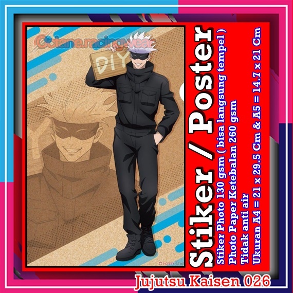 Sticker Poster Jujutsu kaisen gojo satoru Anime Dekorasi stiker Vynil lukisan Hiasan Dinding Kamar S