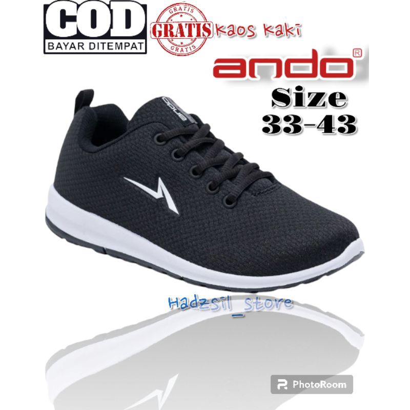 SEPATU SEKOLAH MODEL TERBARU ANDO HITAM PUTIH / SNEAKERS ANDO / SEPATU HITAM PUTIH / SEPATU MEREK  A