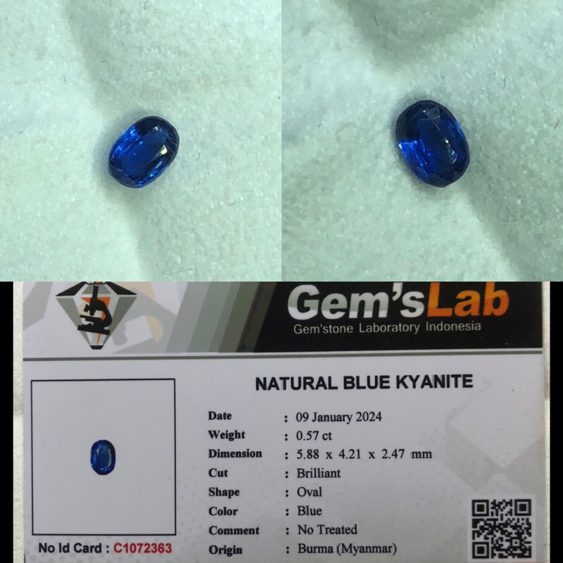 Natural Blue Kyanite 0.57ct Burma Permata Natural Blue Kyanite Burma Memo GLI