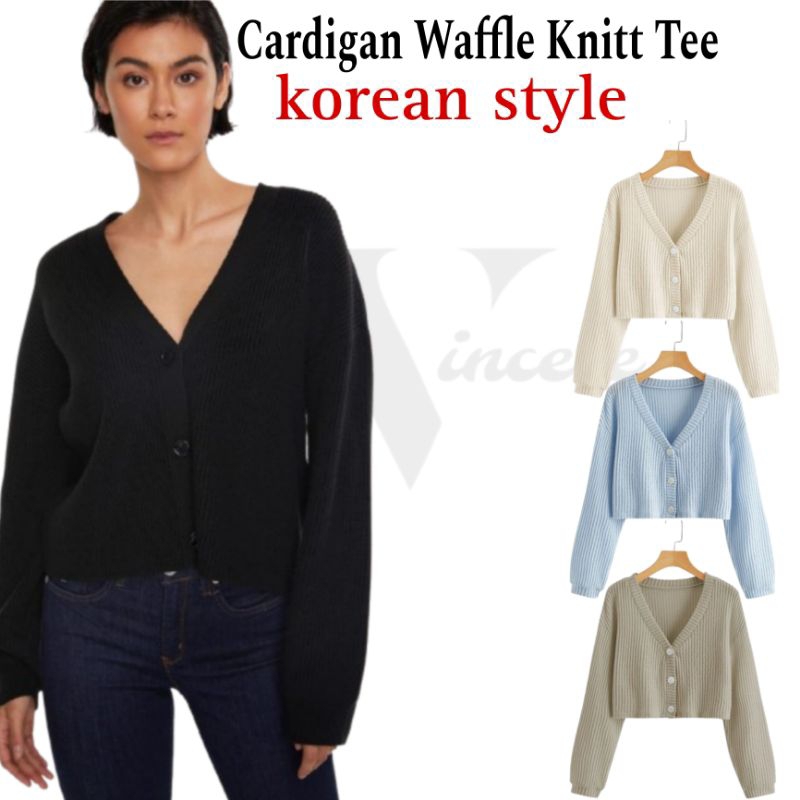 Sweater Cardigan Waffle Knit tee korean style