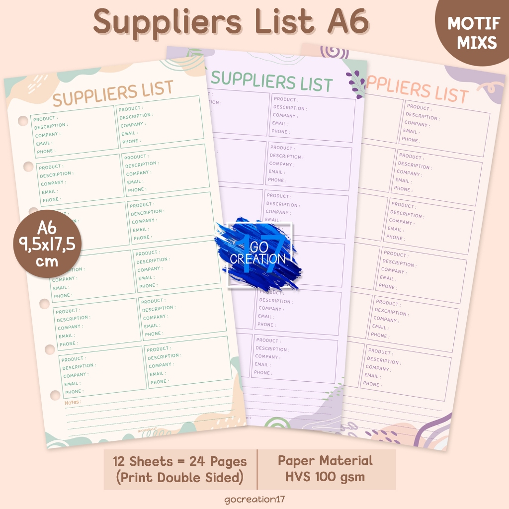 

Buku Planner Refill Kertas Binder Suppliers List Motif Premium A6
