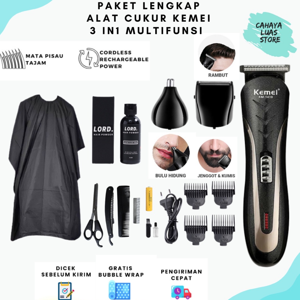 Terbaru Alat Cukur Rambut Elektrik Kemei ORIGINAL  Mesin Cukur Rambut Cas  Hair Trimmer Mesin Cukur 