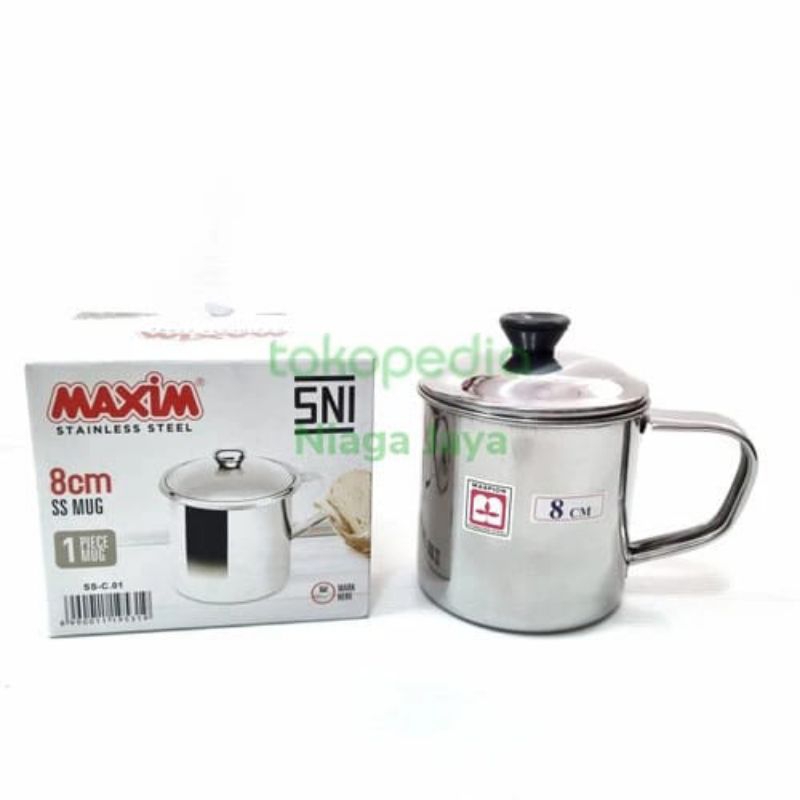 Mug Cangkir Gelas Gagang Maspion Maxim Stainless Steel Tebal 8 cm