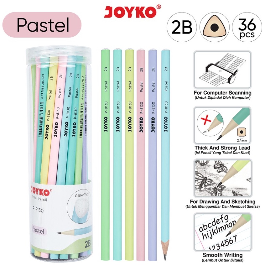 

ART X7V4 Pencil Pensil Joyko P813 2B 1 Drum 36 Pcs Pastel