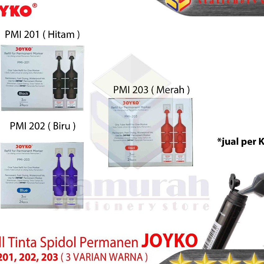 

KF7 Tinta Spidol Permanen Marker Joyko PMI 21 PMI 22 PMI 23 Isi Ulang Refill Permanent Khusus untuk PM 34 35 36 Warna Hitam Biru Merah Per Pak isi 24 pcs 3 ml