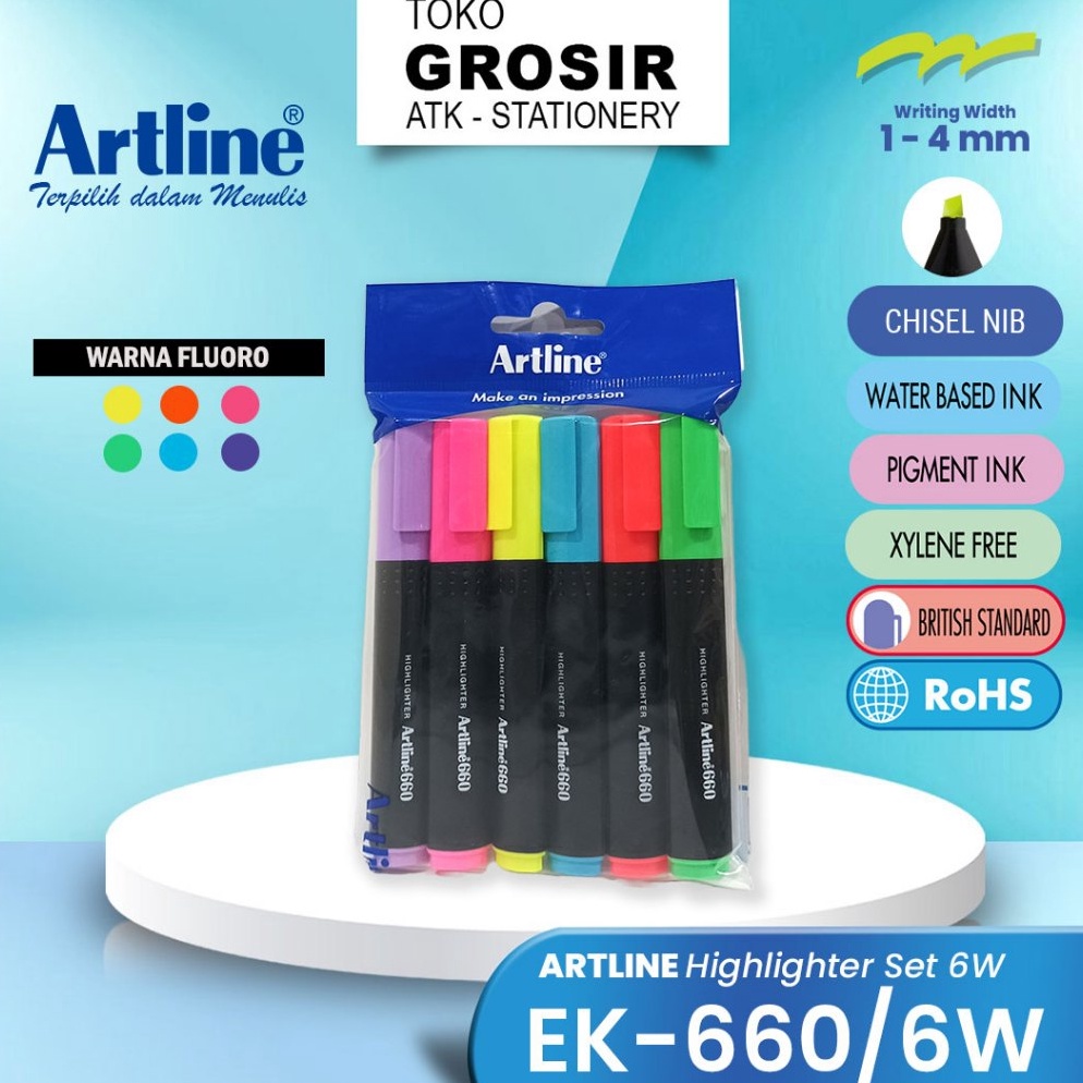 

ART Y2S Highlighter Artline EK66 Set 6 Colours EK66 6W Stabilo Artline EK66