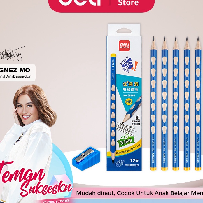 

KI3 Deli Graphite Pencil HB 2B Pensil Kayu HB 2B Isi 12 PCSBox Desain Segita Ergonomis 58181 58183