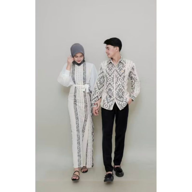 BAJU TENUN COUPLE - BAJU COUPLE PASANGAN DRESS DAN KEMEJA PUTIH PADMA