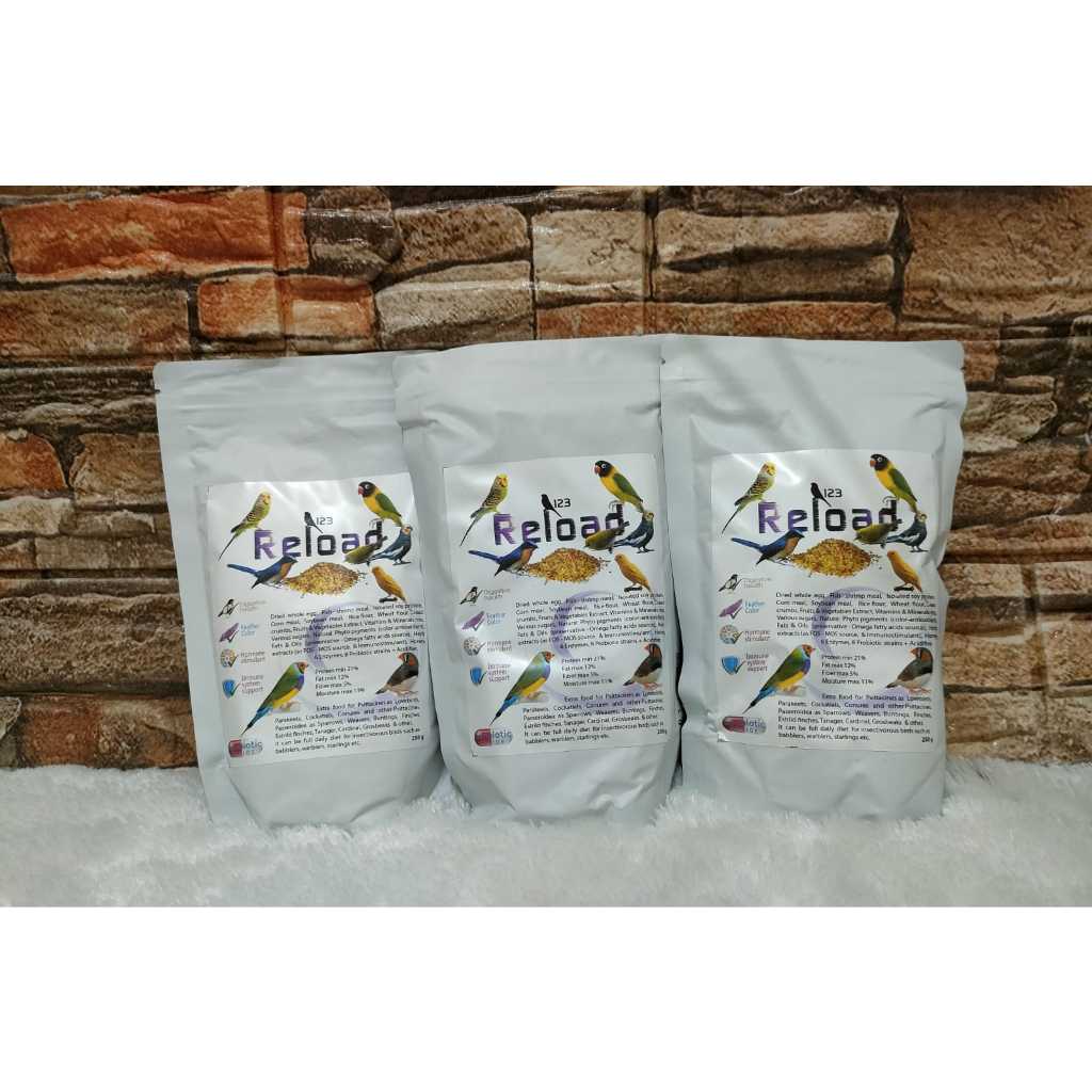 Extra Fooding 123 Reload Pakan Burung Kenari Finch Gold Amadin Lovebird Pleci 250gr