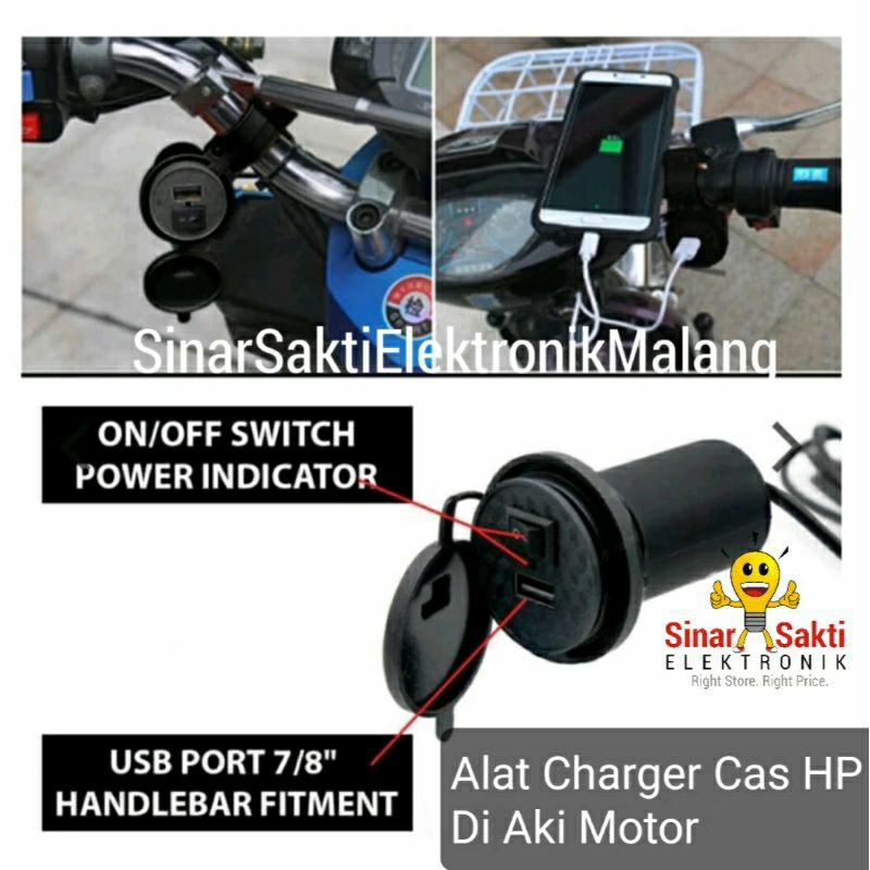 Charger HP Aki Motor Waterproof Gojek Ojek Alat Cas Hp di Motor Plug Hp Murah Malang