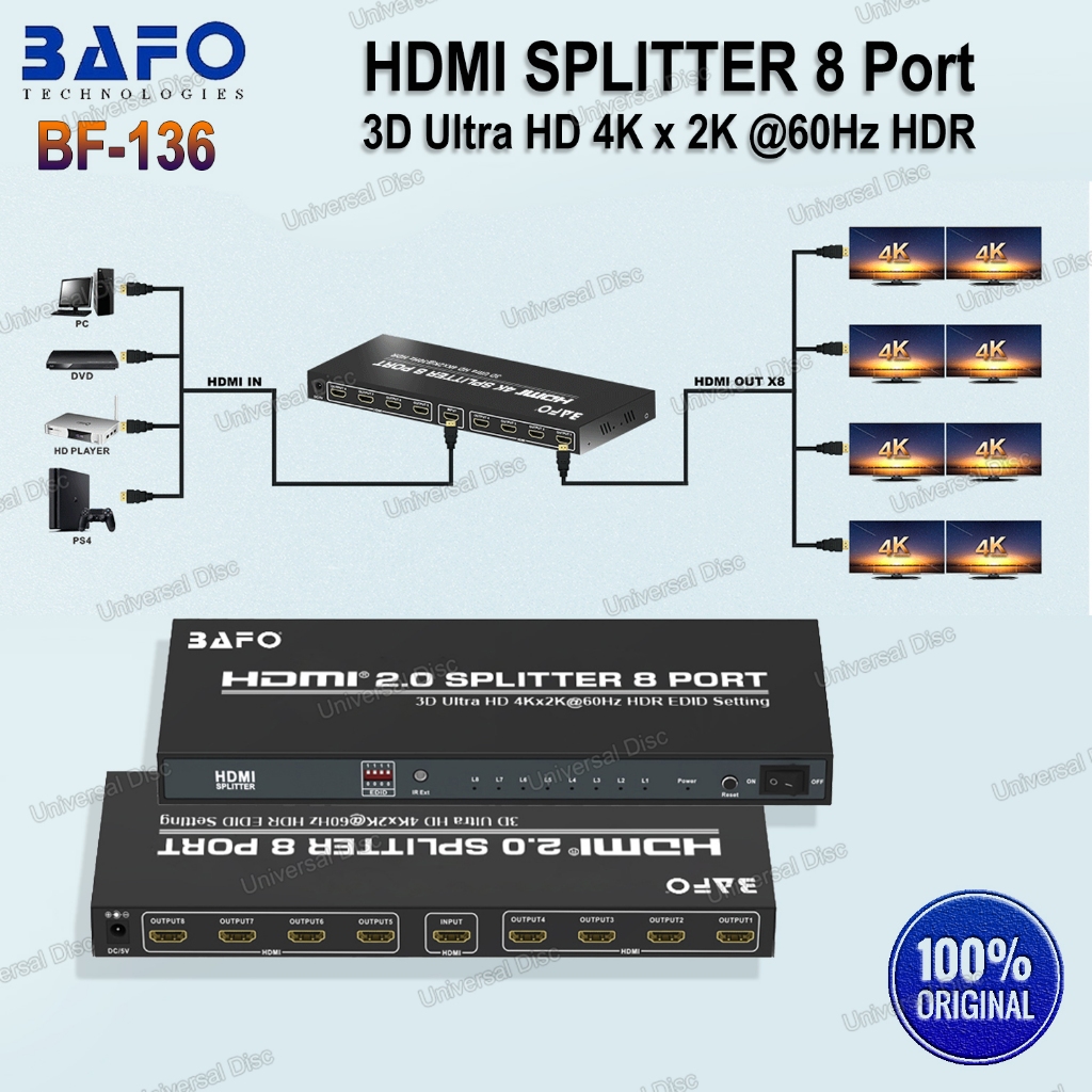 Splitter HDMI / Hdmi Splitter 8 port Bafo BF-136 3D 4K  Original